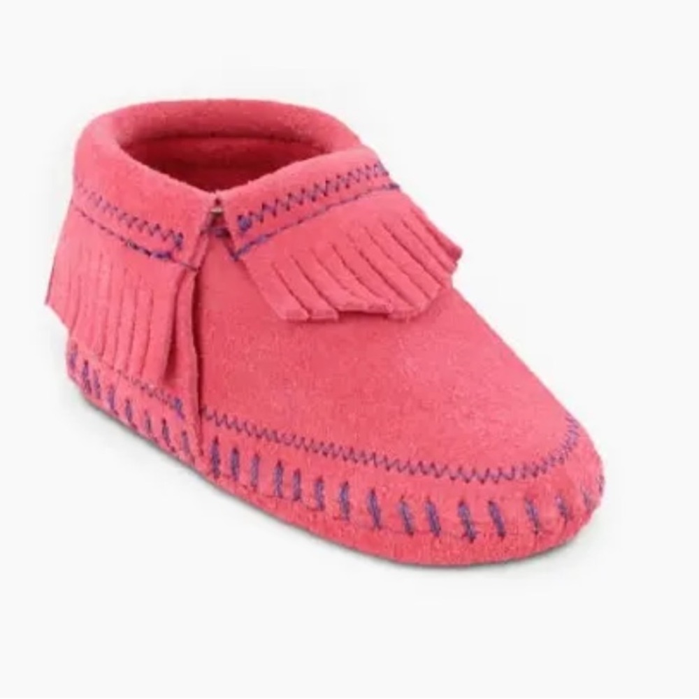 Minnetonka Hot Pink Riley Bootie‎ Kids Suede Moccasins Size 4 baby